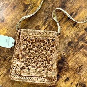Handcrafted Crochet Shoulder Bag - Tan resort vacation